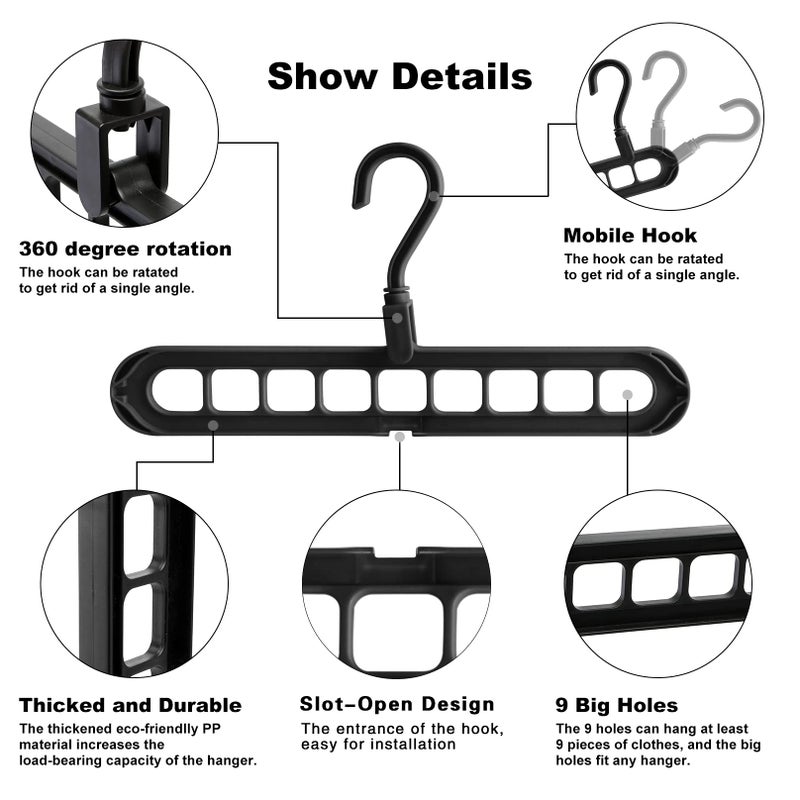 HEYHOUSE Closet Organizers and Storage,College Dorm Room Essentials,Pack of 6 Multifunctional Organizer Magic Space Saving Hangers with 9 Holes Storage Organization for Wardrobe Closet - Image 5